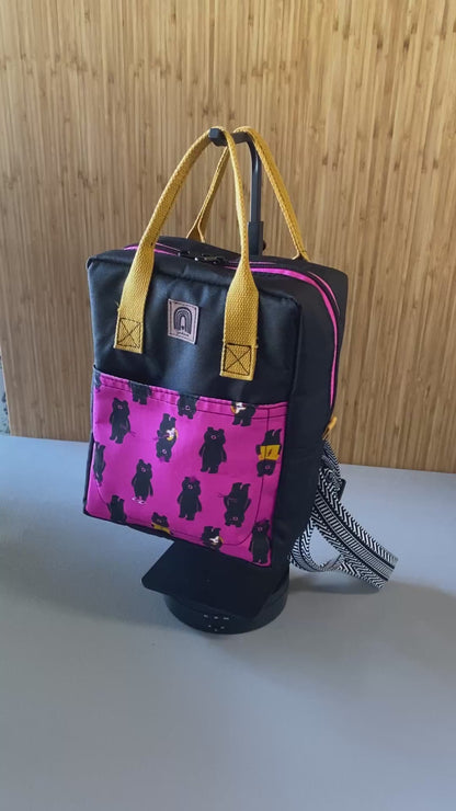 Mini Making Backpack-Black with Pink Rock bears